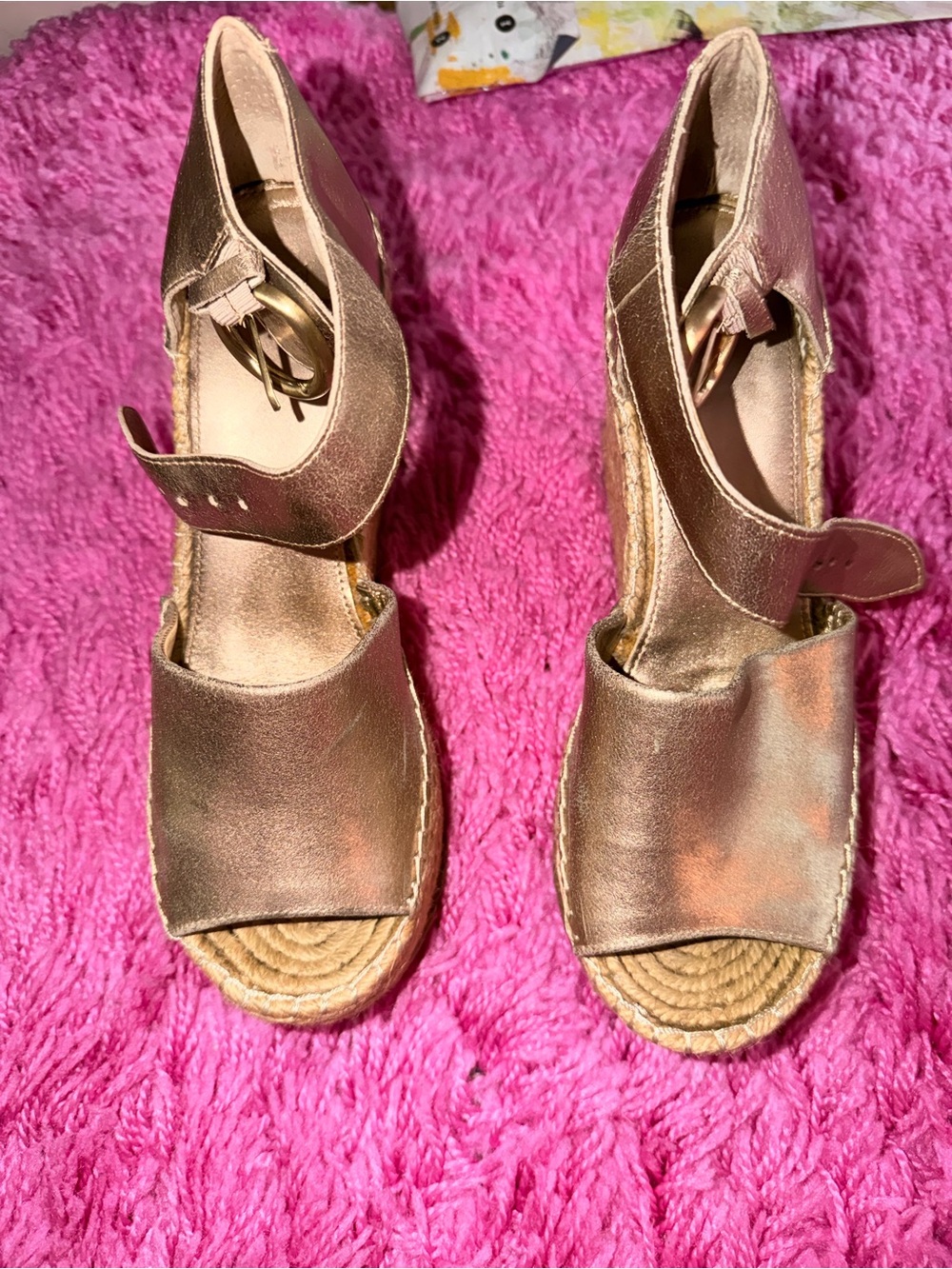 Womens Marc Fisher Metallic Gold Espadrille Wedge Sandals